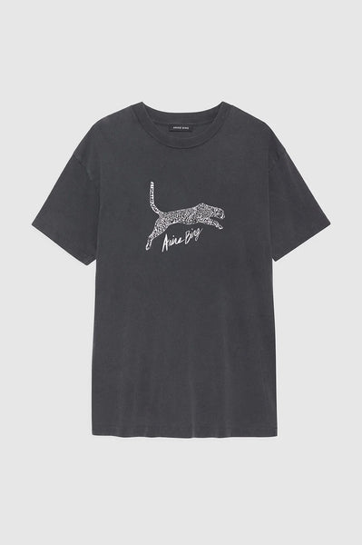 The Walker Tee Spotted Leopard in Washed Black