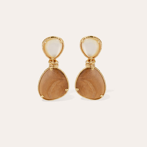 The Silia Earrings in White Mother of Pearl and Wood